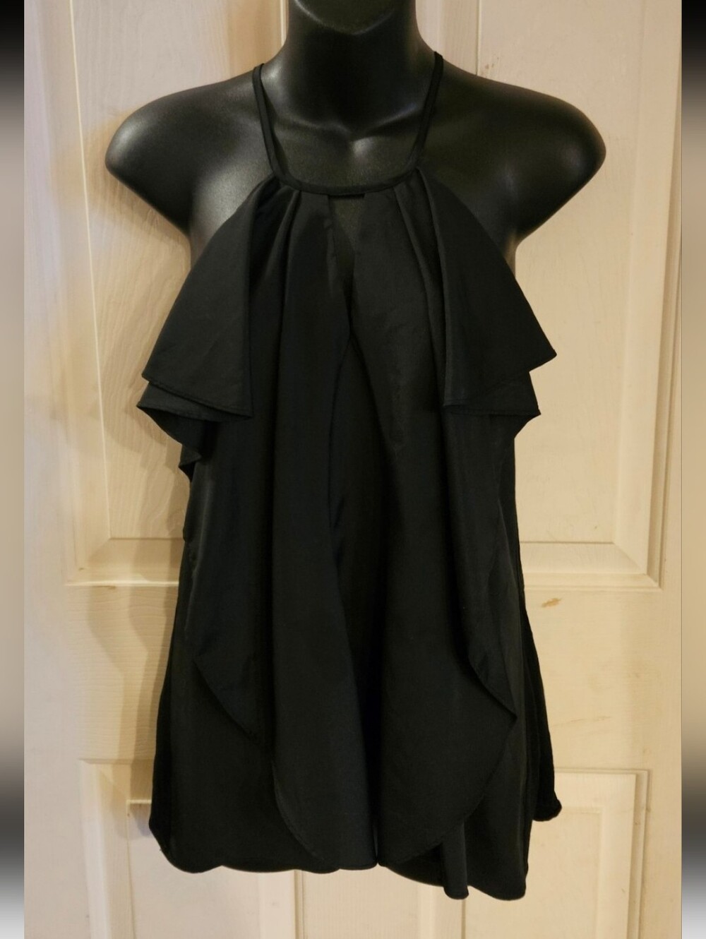 Jennifer Lopez Black Halter Ruffle Layered Top